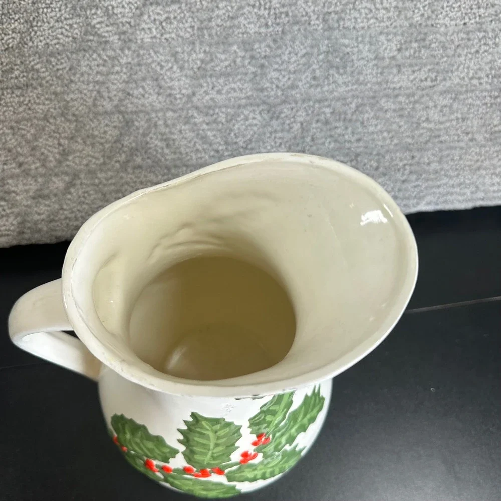 White Pitcher Vintage Holly Berry Christmas Ceramic‎ Decorative